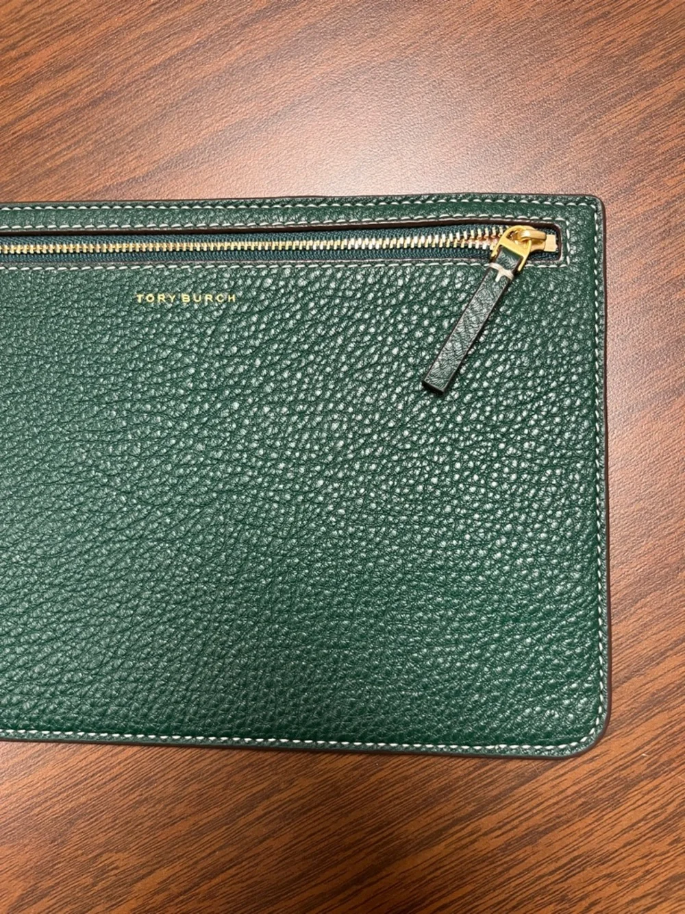 Tory Burch Green‎ Pebbled Leather Wristlet Clutch
